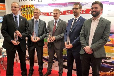 From left: Andrew Gibson, Mark Spelman, Stuart Spelman, Ben Burnett and Tom Proctor at the Cobb Champion Award presentation to PD Hook. Awards were presented to the company at the British Pig and Poultry Fair last month. Photo: Cobb UK