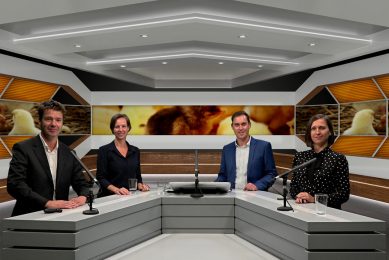 From left to right, Leon Marchal from Dupont, Laura Star from Schothorst Feed Reseach, Fabian Brockotter from Poultry World and Anna Karwachinska from Chr. Hansen. Photo: Misset