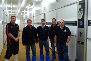 From left to right: Nicholas Narbay (Tegel Christchurch Hatchery Manager), Leonard Hawley (Tegel Hatcheries Manager), Philippe Boxho (Petersime Area Sales Manager), Ian Somerville (UPEC Product Line Manager) and Gavin Williamson (Petersime GTS).