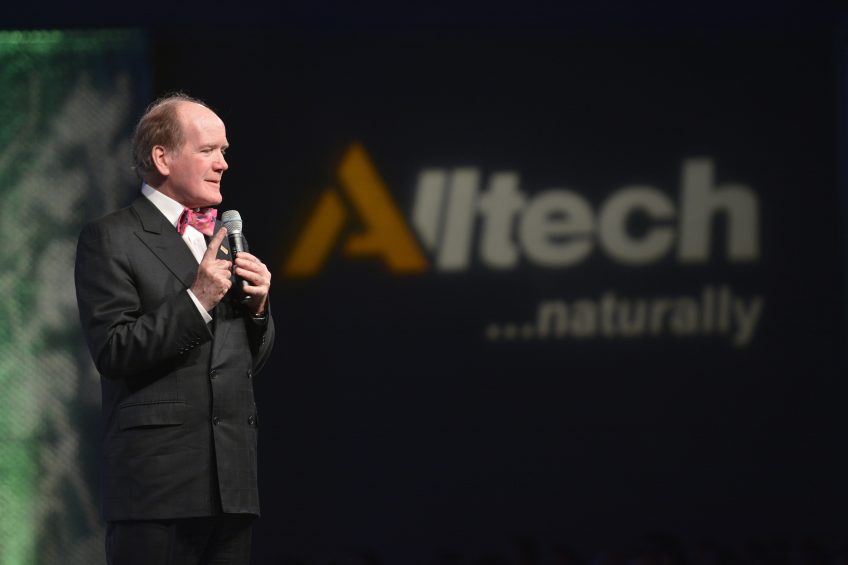 Alltech Founder and President, Dr. Pearse Lyons presents during the Alltech 30th Annual International Symposium in Lexington, Kentucky. Photo: Alltech