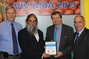 Pictured from left to right: Dr. Doug Grieve, Hy-Line International Director of Global Technical Services; Guna Chandra Bista, owner of Avinash Hatchery, Ltd.; Jonathan Cade, President of Hy-Line International; and Miguel Paula, Hy-Line International Regional Business Manager.