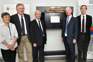 (L-R) Prof Jean Manson (Head of Neurobiology Division and Deputy Director of The Roslin Institute) Prof Pete Kaiser (Head of Infection and Immunology Division and Director of NARF) Prof Sir Tom O'Shea (Principal of University of Edinburgh) Rt Hon David Willetts MP, Prof David Hume (Director of The Roslin Institute). Image: University of Edinburgh