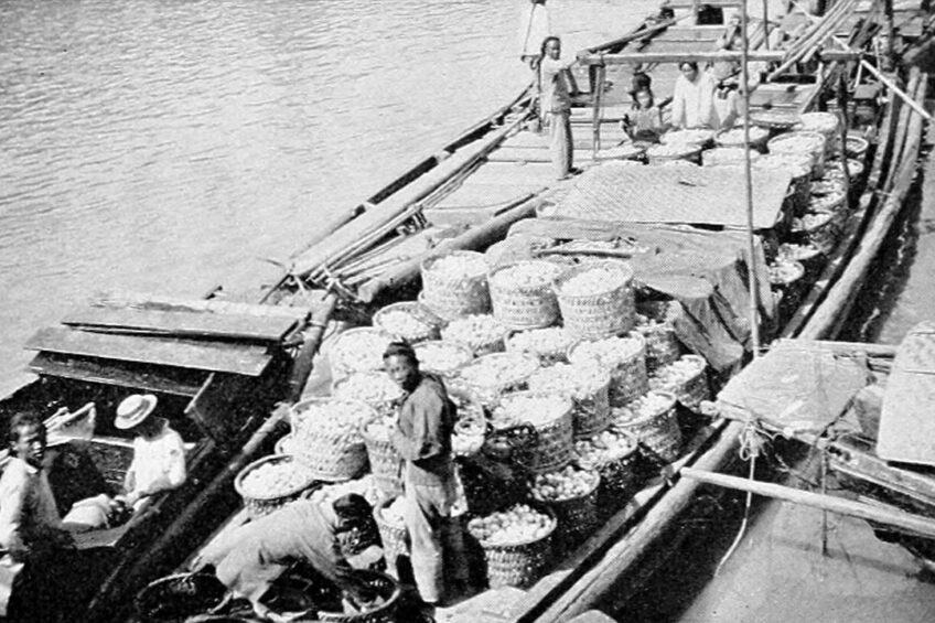 Boatload of 150 baskets of eggs on Soochow creek, Shanghai, China. Photo: Wikimedia Commons (Unknown photographer)
