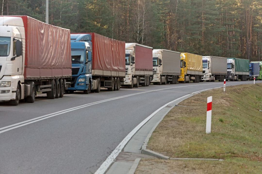The current crisis is the biggest challenge Russian poultry farmers have faced since Soviet times. Here, truck drivers wait days to cross the border.