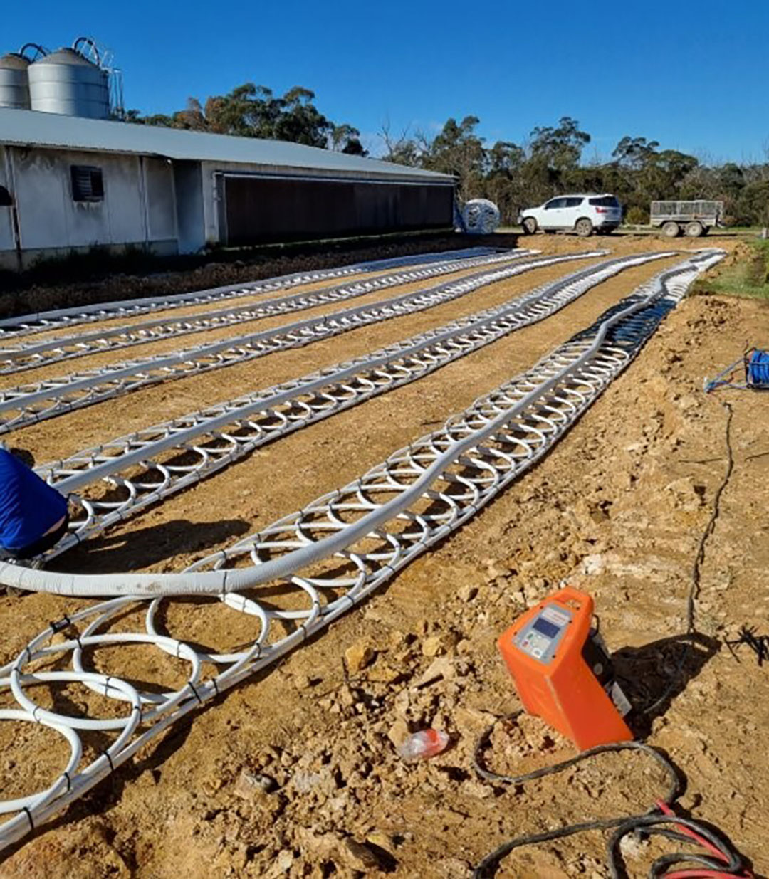 Ground loops for the geothermal system before being filled in. Photo: Ground Source Systems